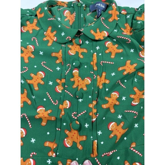 ModCloth Dress Green Brown Gingerbread Print 6 Peter Pan Collar Tags Still On - Picture 13 of 16